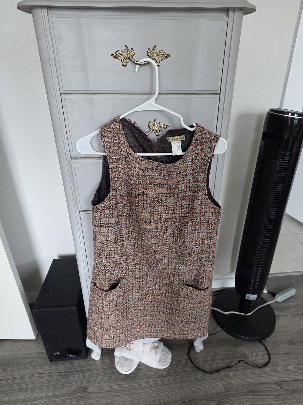 Tweed Dress - Orange, Brown, Cream